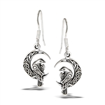 Sterling Silver Raven On Crescent Moon With Pentagram Earring